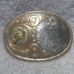 Montana Silversmiths Sterling Silver Plate Buckle Gold Horse Head Swirl Flowers